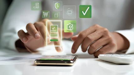 Person interacting with a digital mobile phone interface - Powered by Adobe