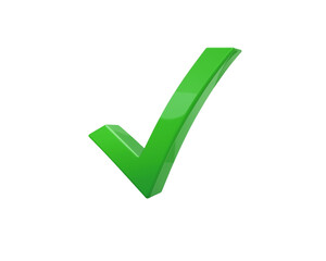 3d green check mark isolated on transparent background