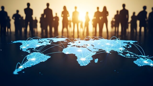 Global business team with world map network connection