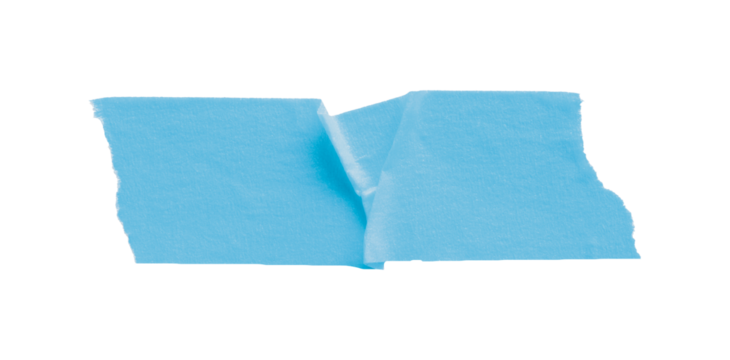 Light blue masking tape, plastic scotch, on a transparent background.