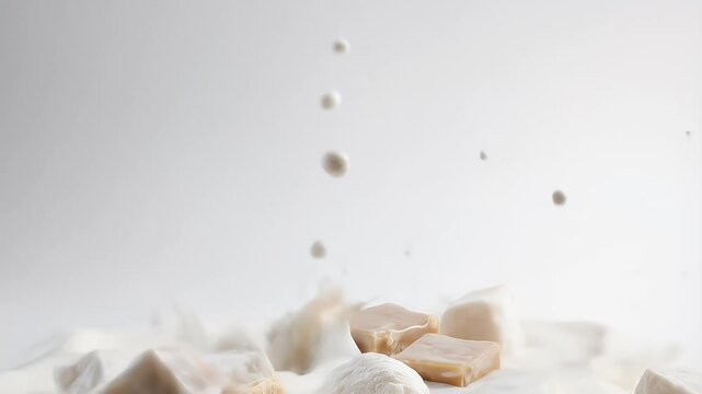 Sweet treats falling into a milk bath