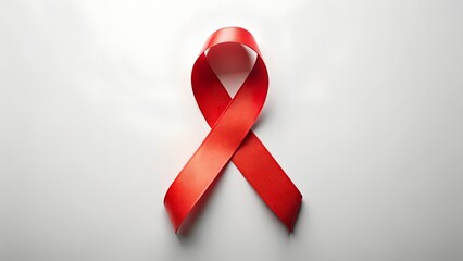Red ribbon symbolizing aids awareness and solidarity with people living with hiv on a white background