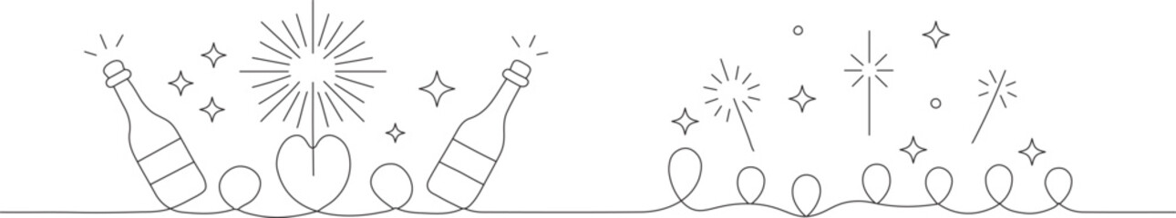 Celebration Champagne Bottles with Heart Line &ndash; Festive Party Continuous Line Banner