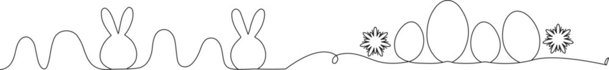 Continuous Line Easter Border With Rabbits and Eggs