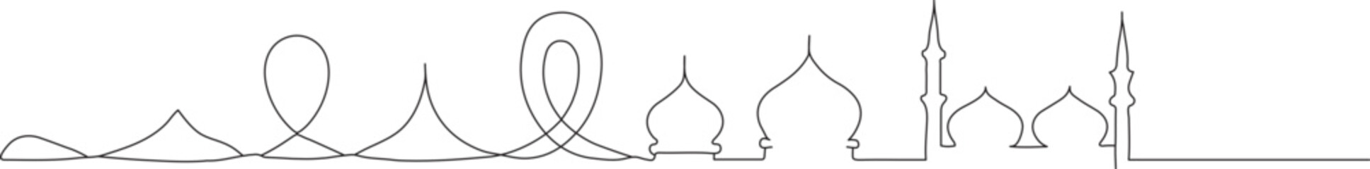 Continuous Line Mosque Skyline &ndash; Minimal Islamic Architecture Border Art