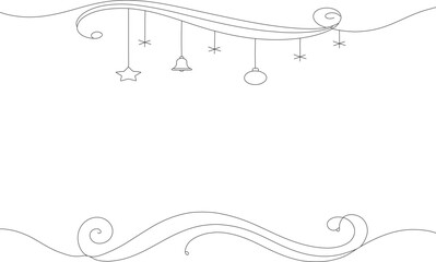 Hanging Holiday Ornaments in One-Line Style &ndash; Minimal Christmas Border Illustration