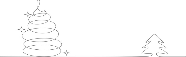 Minimalist Twin Christmas Trees Line Art &ndash; Modern Holiday Evergreen Illustration