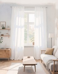 Minimal Living Room Illustration with Soft Natural Light
