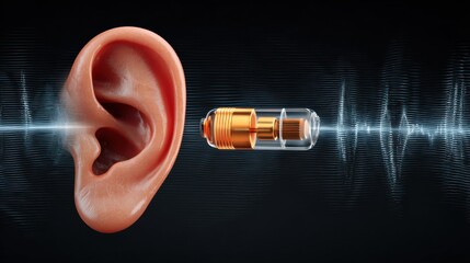 Human Ear With Earplug and Sound Wave Illustrating Hearing Protection Concept for Noise Safety