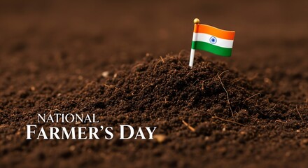Celebrate India's Farmers with this inspiring image of soil and the Indian flag, perfect for agricultural campaigns and National Farmer's Day promotions