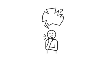 A simple line drawing of a person thinking with a question mark in their thought bubble.