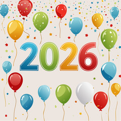 A colorful illustration vector design for a happy birthday celebration with balloons, confetti, and a greeting card decoration for a fun party event