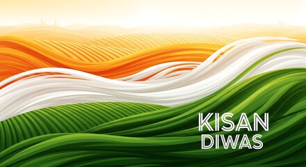Celebrate Kisan Diwas with this vibrant illustration of lush, agricultural fields representing the colors of the Indian flag for a patriotic tribute