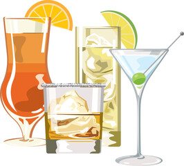 いろんな種類のカクテルのイメージイラスト