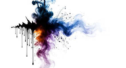 Abstract Rendering Featuring Dynamic Wisps Of Color Blending Into A Central Dark Shape With Drips
