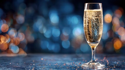 Elegant Champagne Toast with Golden Sparkles on Dark Festive Background