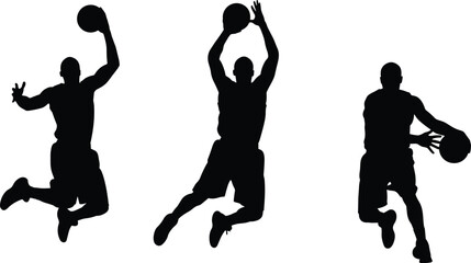 Athletes Jumping, Dunking, and Dribbling for Sports Action and Competition Graphics.