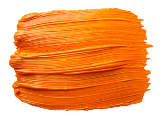 Textured Orange Acrylic Paint Brush Stroke isolated on Transparent Background
