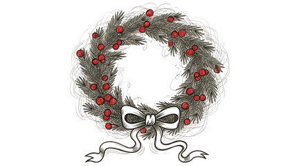 Elegant Christmas Wreath With Silver Pine And Red Berries On