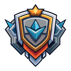 Elite Rank Shield Badge with Blue Gem Vector