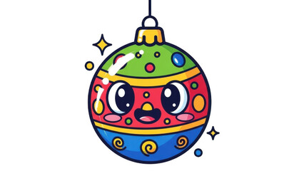 Festive Kawaii Christmas Ornament With Happy Face Illustration