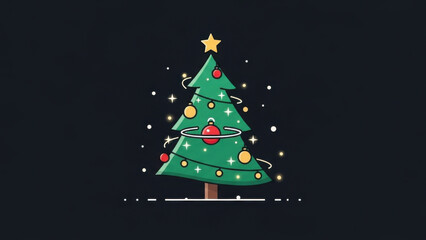 Minimalist Christmas Tree Illustration With Star And Ornaments