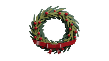 Modern Christmas Wreath With Red Berries And Bow On Black