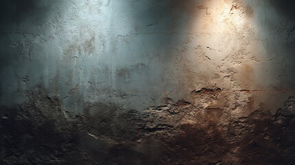 Dark and moody concrete wall with spotlight shining from above, texture