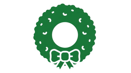Simple Green Christmas Wreath Illustration With Bow On Black