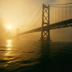 Obraz premium Suspension bridge fading into golden haze