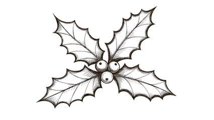 Stylized Holly Leaves And Berries Line Art On Black