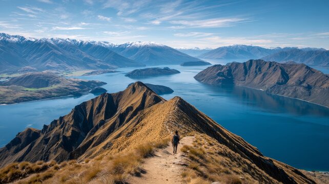 Roys peak mountain hike with panoramic views over wanaka and lake wanaka in new zealand, showcasing scenic trails, alpine peaks, and vibrant outdoor adventure landscapes for travel and tourism enthusi