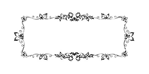 Obraz premium Black vector silhouette set with tree, grass, leaf, flower, and butterfly decoration elements in a vintage ornamental art pattern design