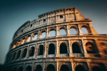 Fototapeta premium Ancient stone amphitheater with arches under a clear sky.