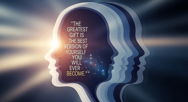 Human Head Silhouette with Inspirational Quote and Light Rays. - Powered by Adobe