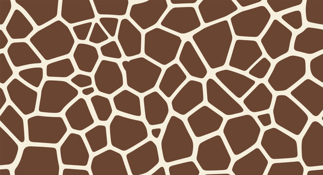 A seamless pattern of giraffe print with brown spots on a cream background.