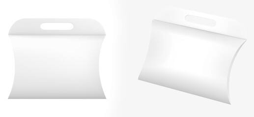 Kraft Paper Pillow Box with Handle Mockup Isolated On White Background. 3d Illustration