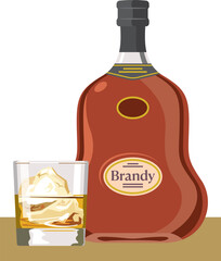 瓶に入ったブランデーボトルとグラスのイメージイラスト