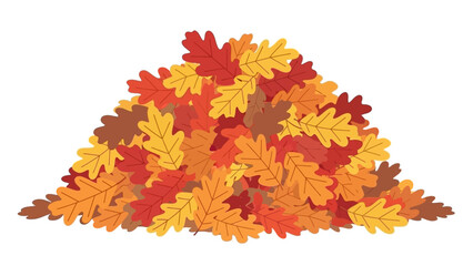 A large pile of colorful autumn leaves in shades of red, orange, and yellow, representing the fall season.