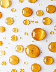 Fototapeta premium Golden liquid drops on white background