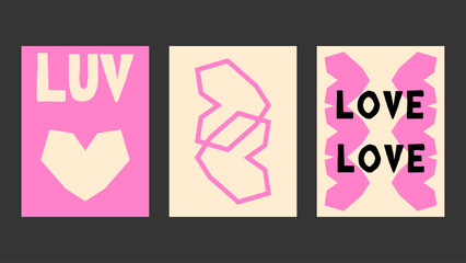 Raw textured Valentine art combining modern shapes and abstract love symbols. Perfect grunge poster for stylish home walls and unique romantic decoration.