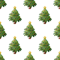 Cute Watercolor Christmas Tree Seamless Pattern