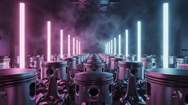 Neon Pistons - A Futuristic Engine Room Visualization.