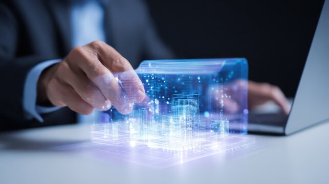 Person holds glass block in suit individual presents transparent cube in suit person - Powered by Adobe
