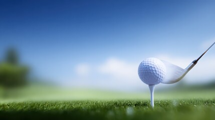 Golf ball and club lie ready on green course sporting equipment set on vibrant manicured turf