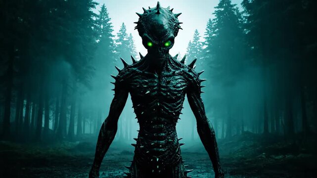 Terrifying Spiky Alien Creature in a Dark Eerie Forest.