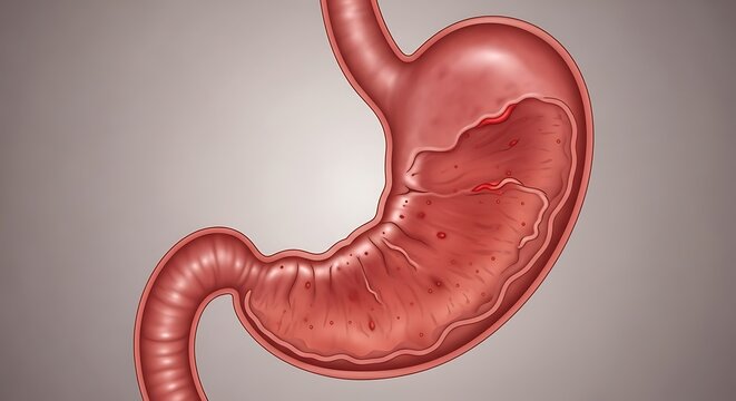 Medical Illustration of Human Stomach Anatomy and Digestive System.
