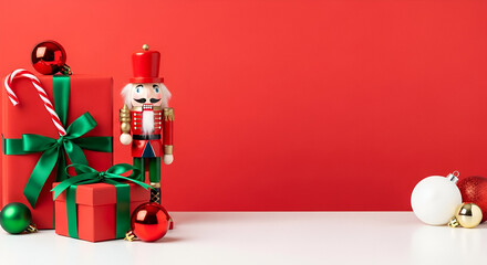 Christmas Nutcracker Gifts Red Background present