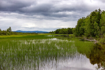 Obraz premium Landscapes overlooking the river. Kola Peninsula, Arctic Circle, Russia