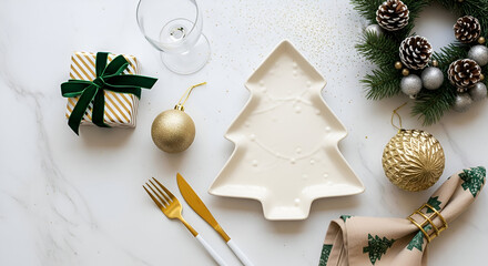 Christmas Table Setting with Tree Plate and Wreath